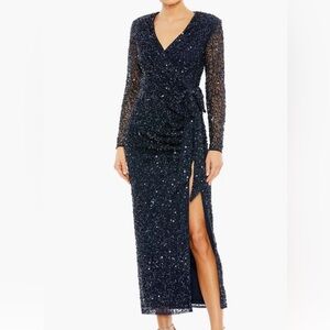 New!!! Mac Duggal Navy Sequin Long Sleeve Gown